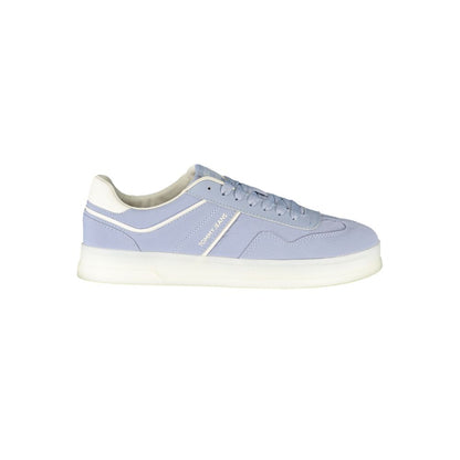 Tommy Hilfiger Blue Leather Women Sneaker with white accents, durable and stylish sports shoes featuring a removable footbed.