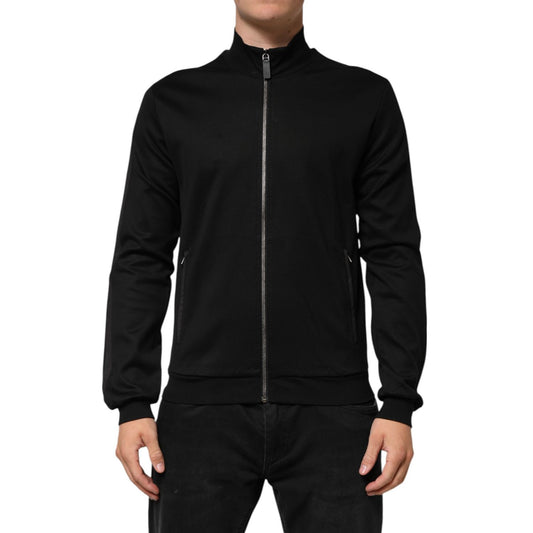 Dolce & Gabbana Black Cotton Logo Full Zip Men Bomber Jacket, luxury streetwear with subtle logo, perfect for stylish sophistication.
