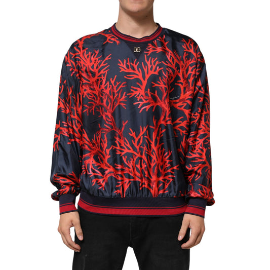 Dolce & Gabbana Silk Navy Red Coral Print Pullover Sweater showcasing Mediterranean elegance.