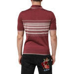 Back view of Dolce & Gabbana Cotton Burgundy Striped DG Logo Polo T-shirt on model, featuring short sleeves and Italian craftsmanship.