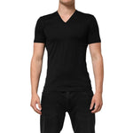 Dolce & Gabbana Black Cotton Plain V-Neck Men Shirt T-shirt featuring short sleeves and regular fit, made in Italy from soft cotton.
