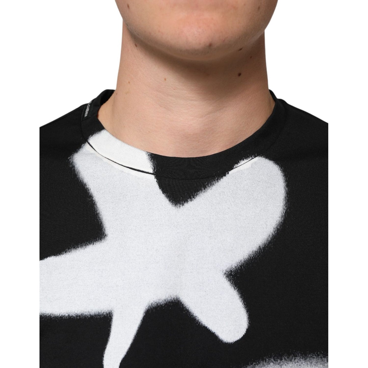 Dolce & Gabbana Black Cotton DG Logo Graffiti Short Sleeve T-shirt close-up view