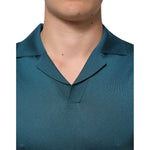 Dolce & Gabbana Teal Blue Silk Collar Short Sleeve Polo T-shirt close-up view