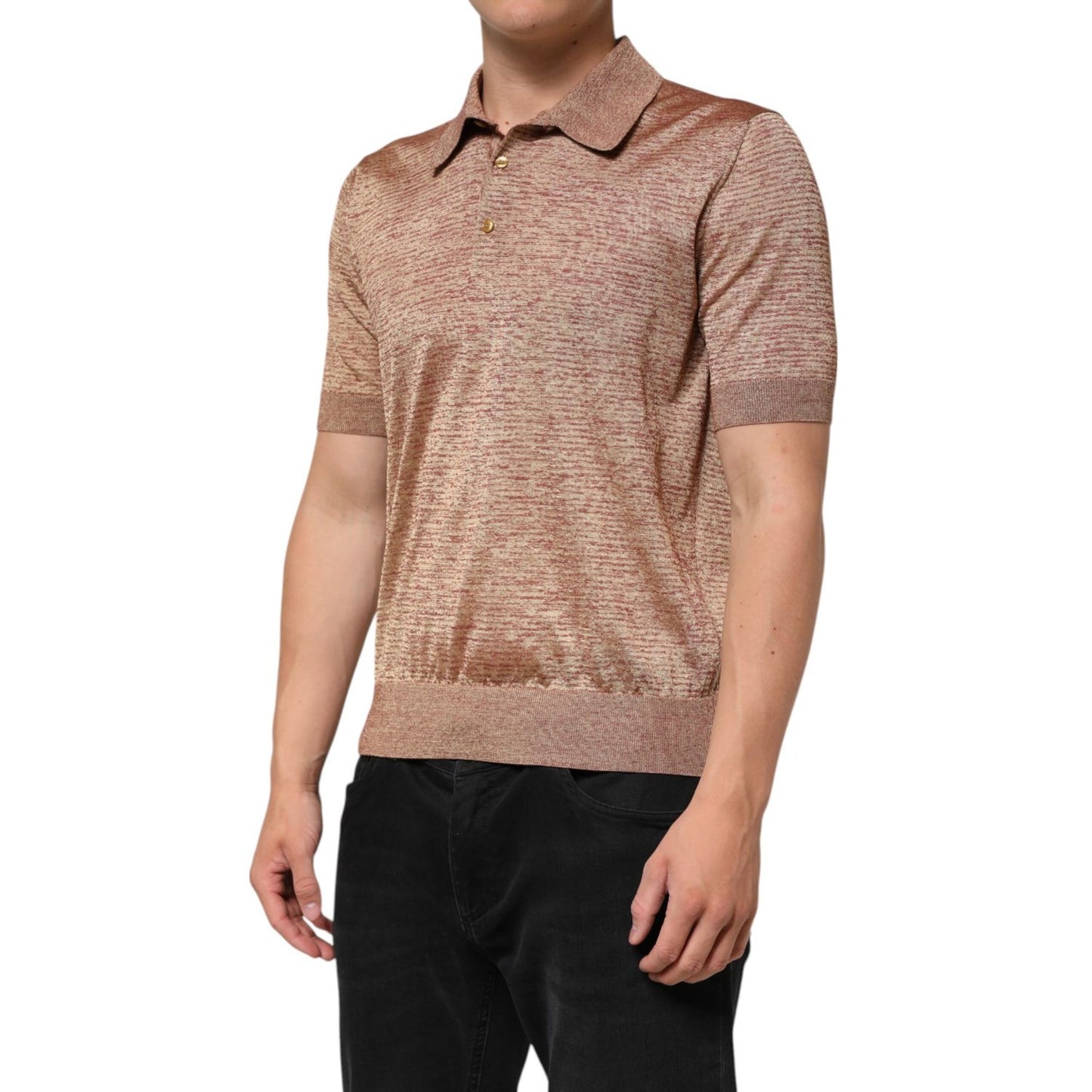 Dolce & Gabbana Brown Silk Textured Short Sleeve Polo T-shirt