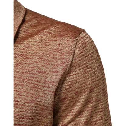 Dolce & Gabbana Brown Silk Textured Short Sleeve Polo T-shirt