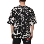 Dolce & Gabbana Black White Cotton Oversized Graffiti T-shirt with bold print and phrases like 'COOL' and 'DANCE'; back view.