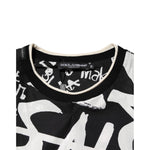 Dolce & Gabbana Black White Cotton Oversized Graffiti T-shirt with all-over print showing phrases like 'COOL' and 'SALSA.'
