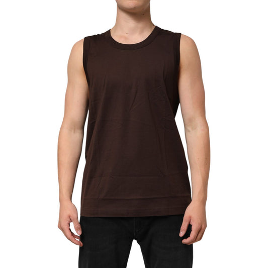 Dolce & Gabbana Brown Cotton Sleeveless Underwear Men Tank Top, premium quality, ideal for layering or wearing alone, regular fit, made in Italy.