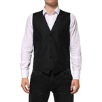 Dolce & Gabbana Black Wool Dress Formal Men Waistcoat Vest with classic style, perfect for weddings and business events.