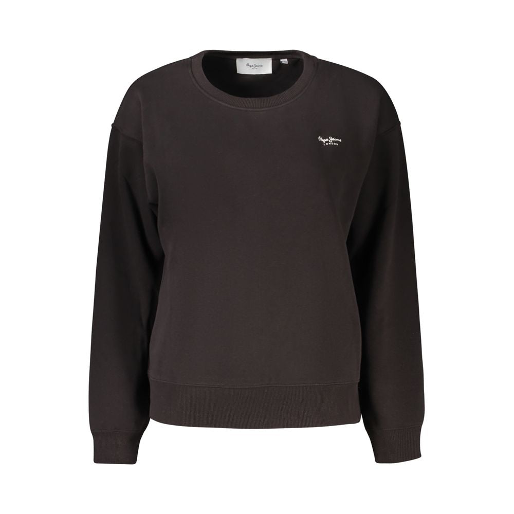 Pepe Jeans Black Cotton Women Sweater with logo print, long sleeves, sustainable fashion, chic street wear style.
