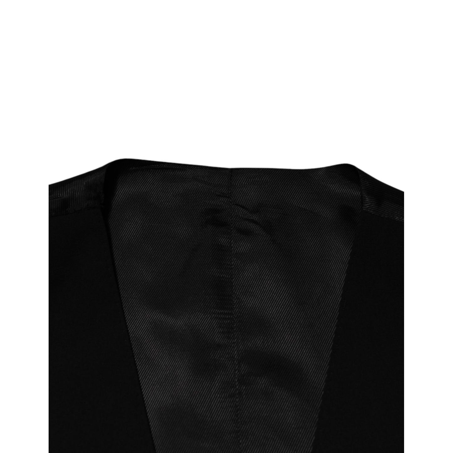 Dolce & Gabbana Black Wool Dress Formal Men Waistcoat Vest close-up back view