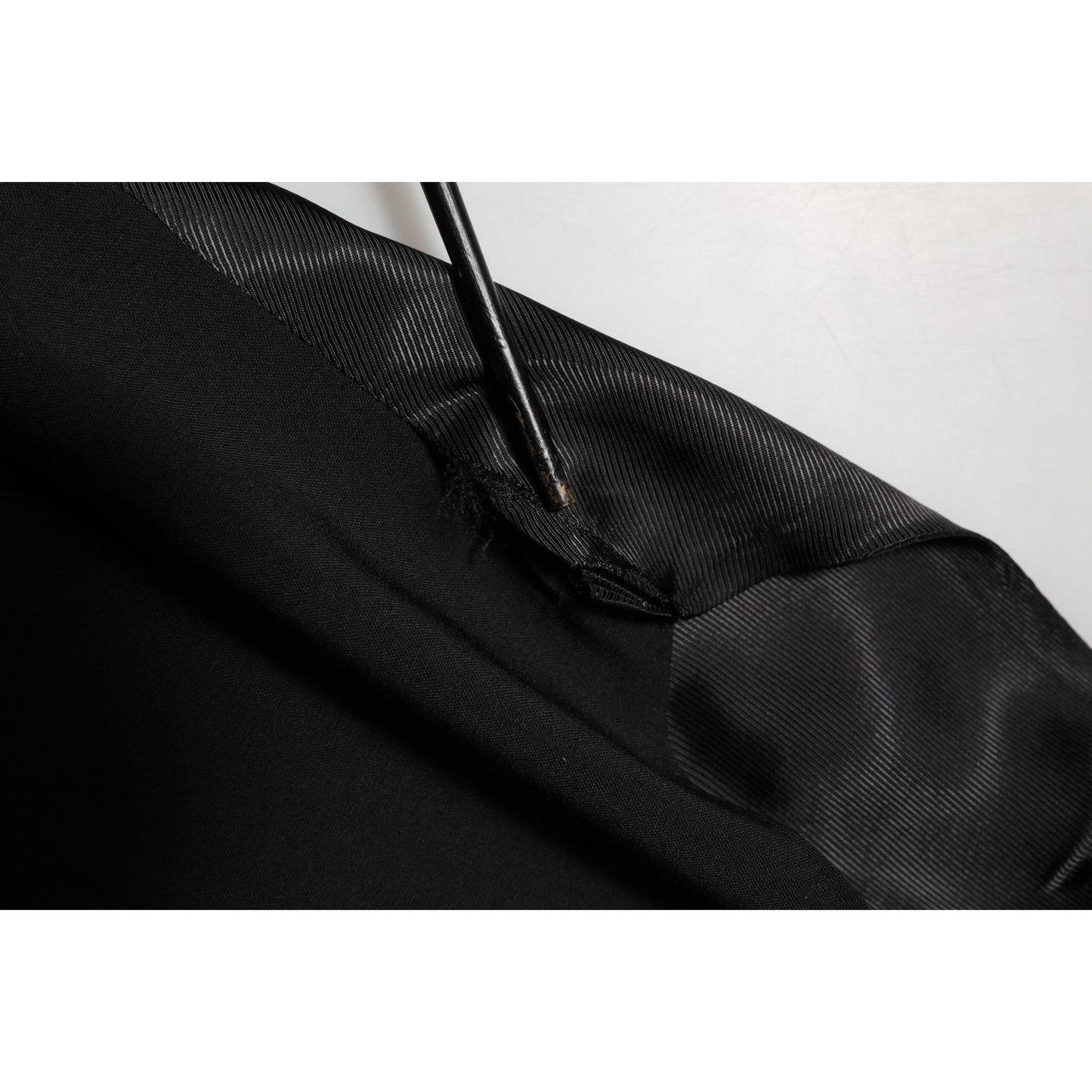 Close-up of Dolce & Gabbana Black Wool Dress Formal Men Waistcoat Vest fabric texture and details