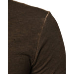 Close-up of Dolce & Gabbana Dark Brown Cotton Tattered Logo Men T-shirt fabric showing fine details and rich texture.