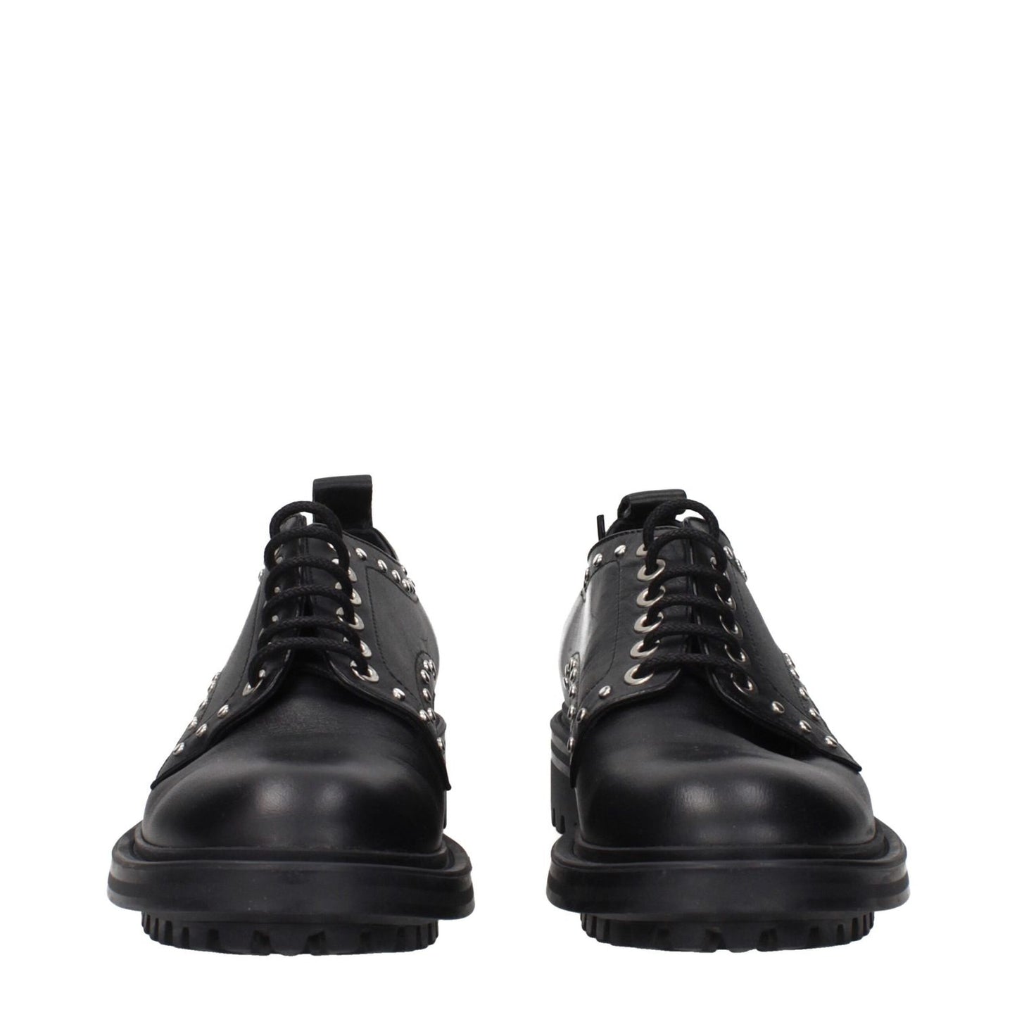 Max Mara Black Leather Oxfords And Derbies with studs and lace-up monkstrap design.