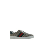 Gucci Sneakers with lace-up, round toe, platform sole, GG jacquard fabric, leather back logo, and brand monogram on tongue.