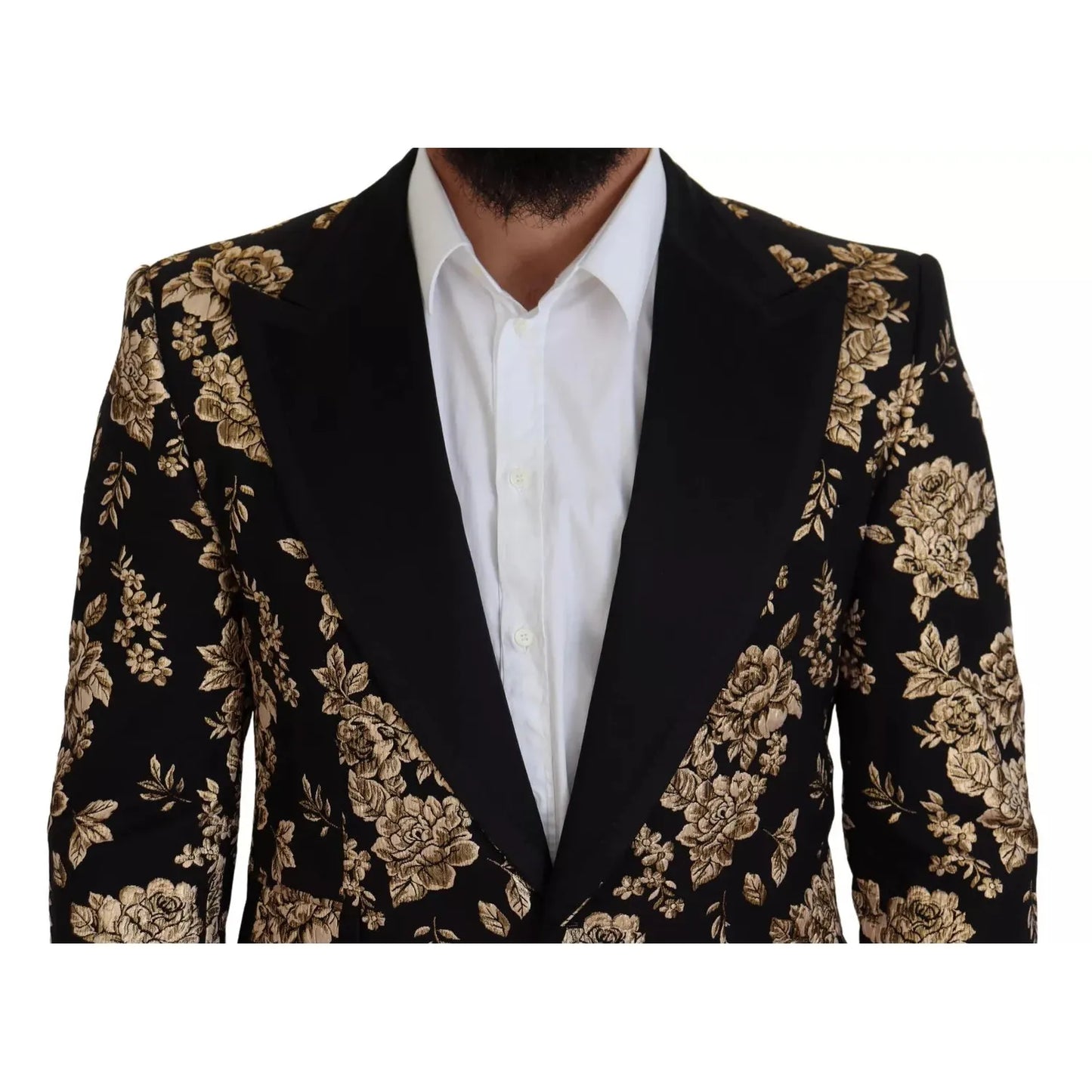 Dolce & Gabbana Gold Black Floral Embroidered Jacket Blazer KOS2121-48