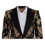 Dolce & Gabbana Gold Black Floral Embroidered Jacket Blazer KOS2121-48