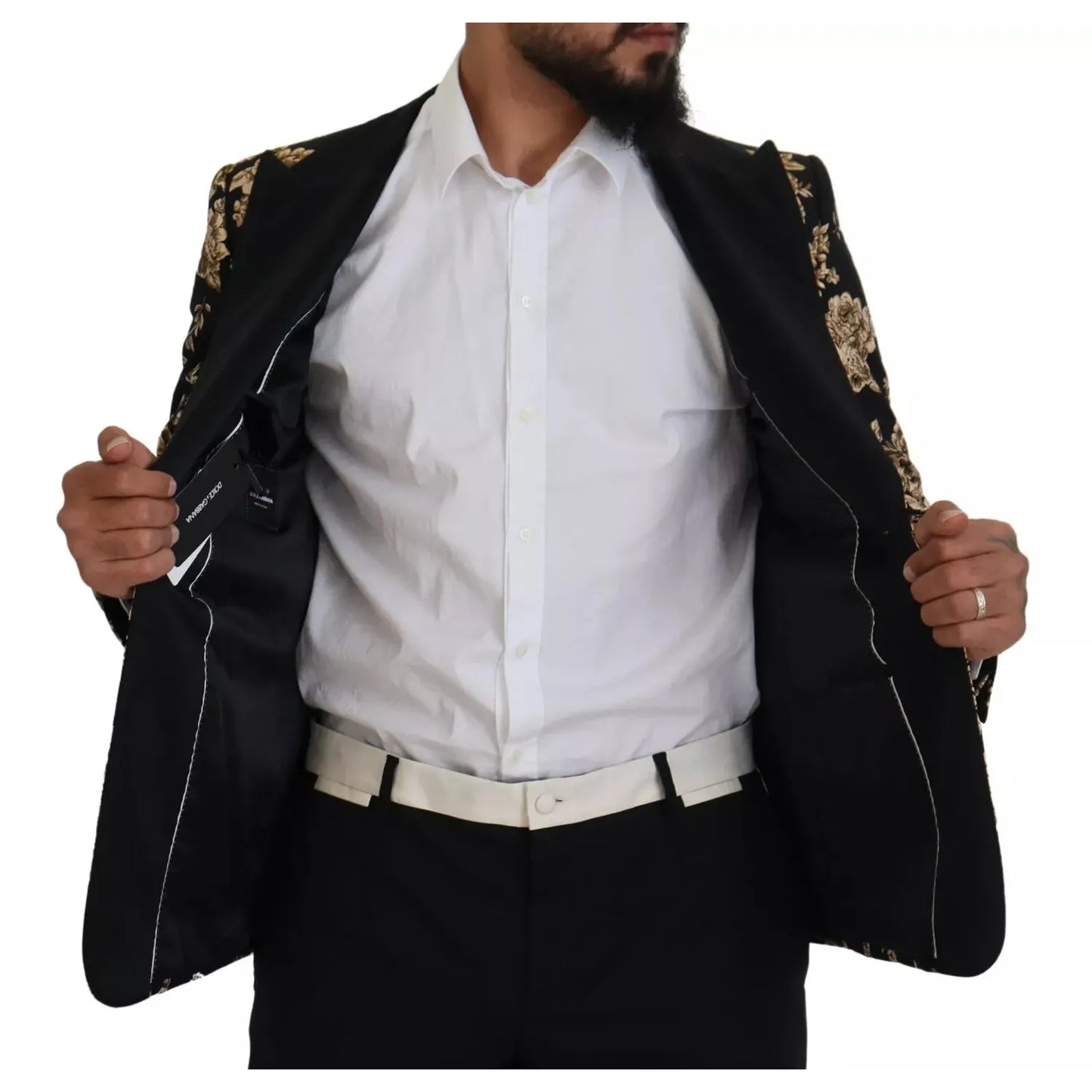 Dolce & Gabbana Gold Black Floral Embroidered Jacket Blazer KOS2121-48