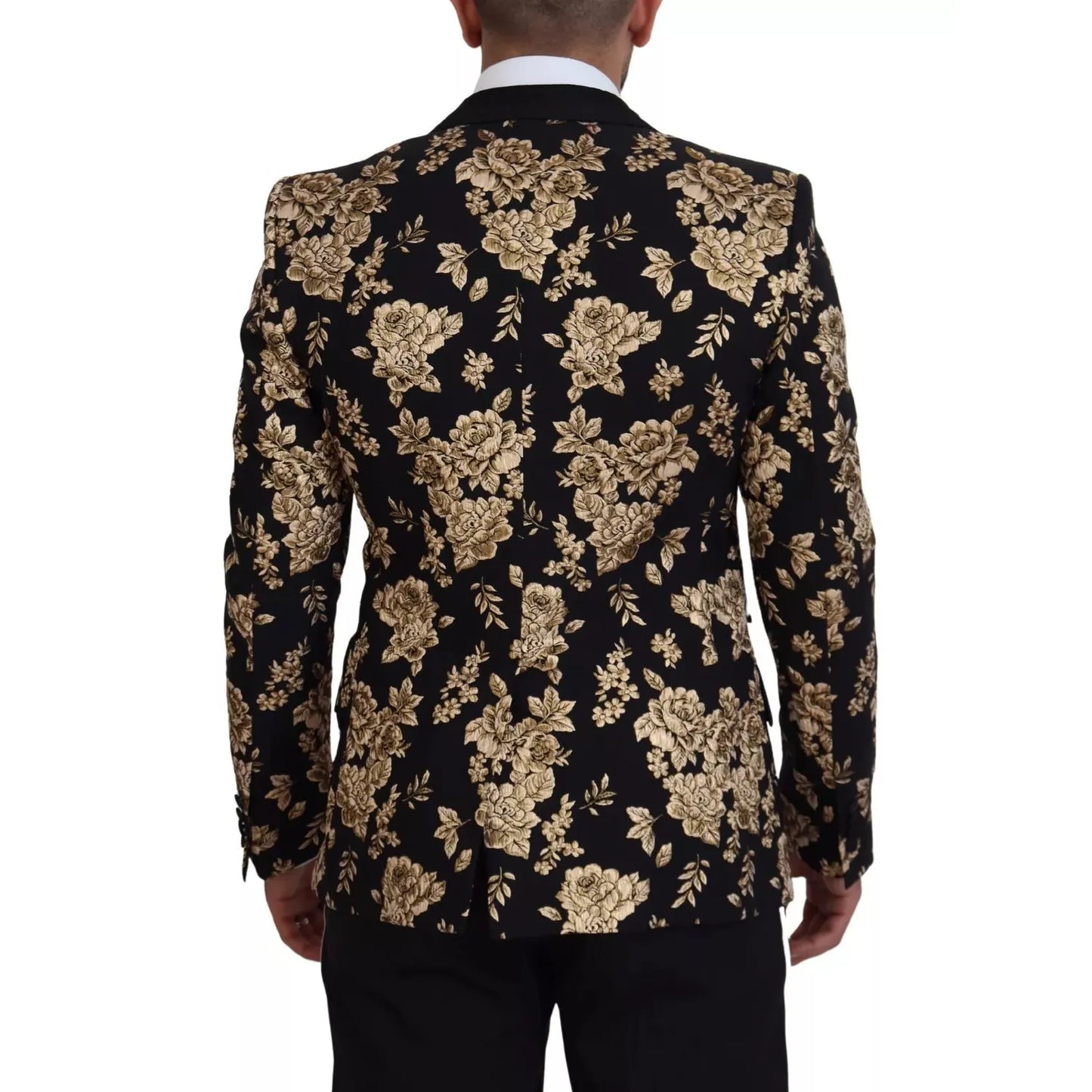 Dolce & Gabbana Gold Black Floral Embroidered Jacket Blazer KOS2121-48