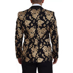 Dolce & Gabbana Gold Black Floral Embroidered Jacket Blazer KOS2121-48