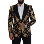 Dolce & Gabbana Gold Black Floral Embroidered Jacket Blazer KOS2121-48
