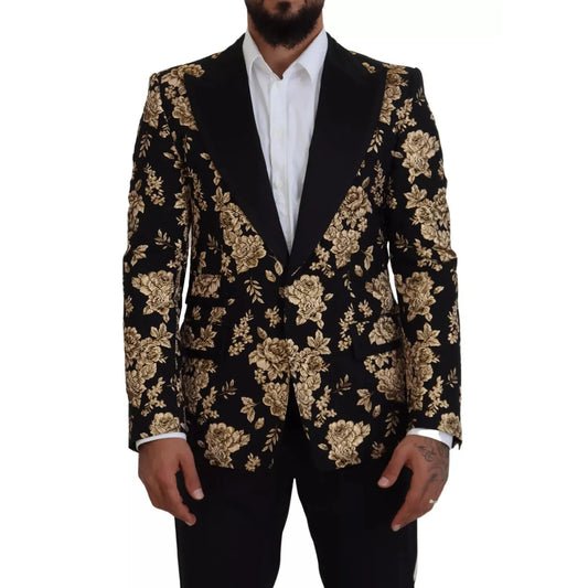 Dolce & Gabbana Gold Black Floral Embroidered Jacket Blazer