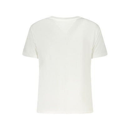 Back view of Tommy Hilfiger White Cotton Women T-Shirt with short sleeves in soft fabric.