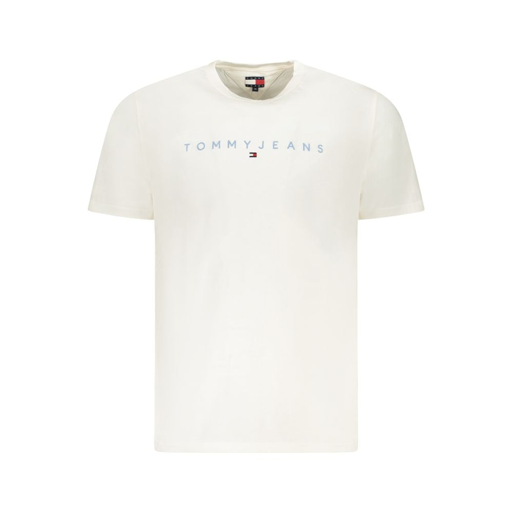 Tommy Hilfiger White Cotton Men T-Shirt with logo embroidery, eco-friendly material, perfect for casual luxury fashion.