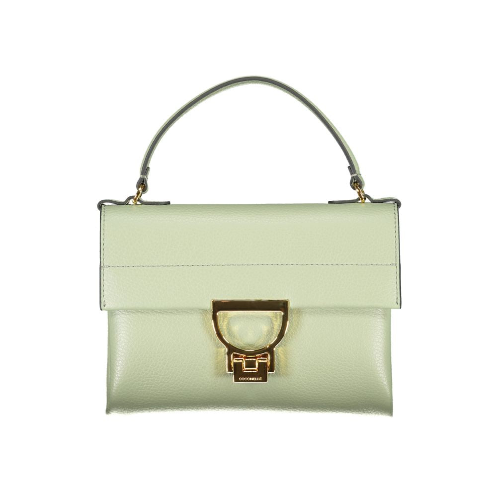 Coccinelle Green Leather Women Handbag with gold twist lock and top handle, Italian crafted, elegant and versatile fashion accessory