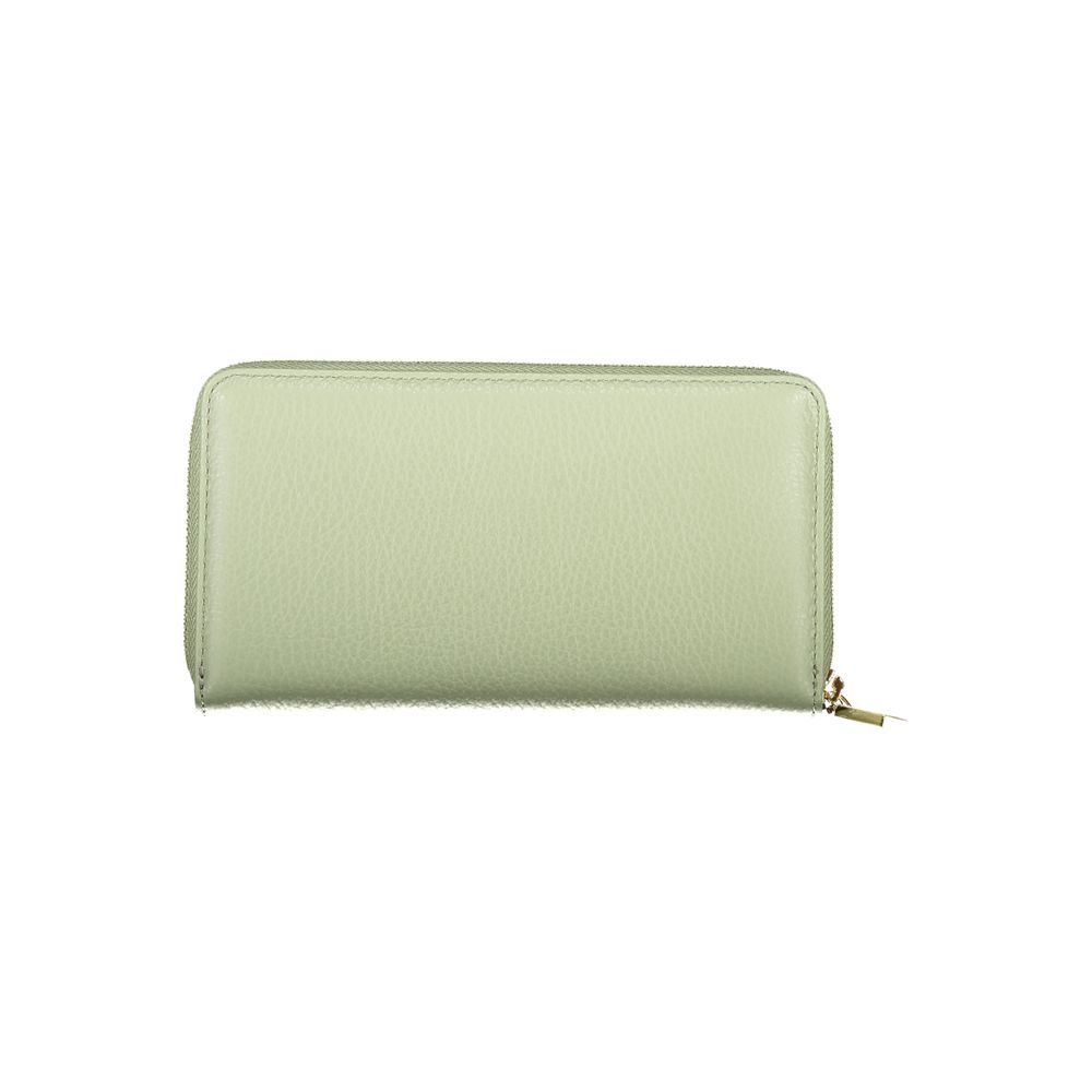 Coccinelle Green Leather Women Wallet with zip closure, showcasing premium craftsmanship and elegant design.