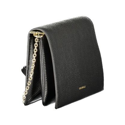 Coccinelle Black Leather Women Handbag with removable chain, showcasing a sleek design and functionality for day-to-night elegance.