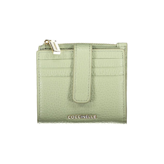 Coccinelle Green Leather Women Wallet featuring Italian craftsmanship in chic design with triple cardholder space and secure closures.