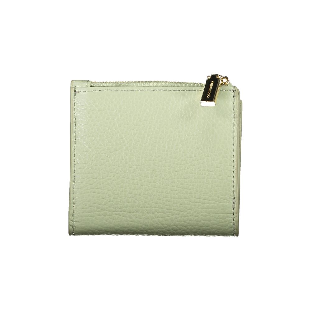 Coccinelle Green Leather Women Wallet featuring Italian craftsmanship in a chic, metallic soft design with zip closure.