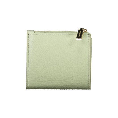 Coccinelle Green Leather Women Wallet featuring Italian craftsmanship in a chic, metallic soft design with zip closure.