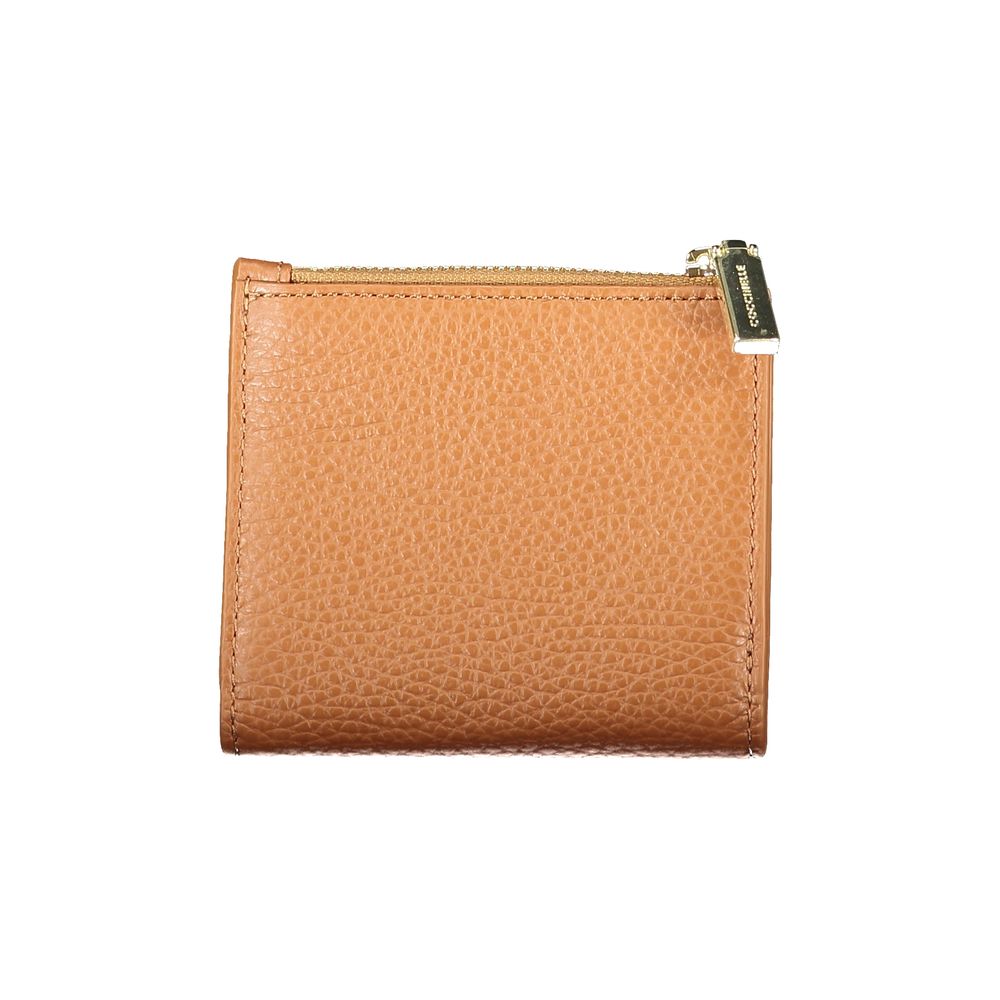 Coccinelle Brown Leather Women Wallet with zipper detail, crafted from premium leather showcasing sleek design and modern elegance.