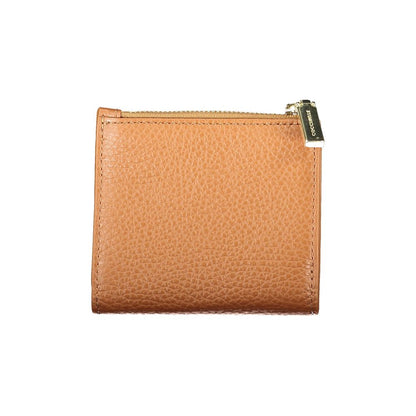 Coccinelle Brown Leather Women Wallet with zipper detail, crafted from premium leather showcasing sleek design and modern elegance.