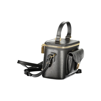 Coccinelle Black Leather Women Handbag with practical external pocket and premium Italian craftsmanship.