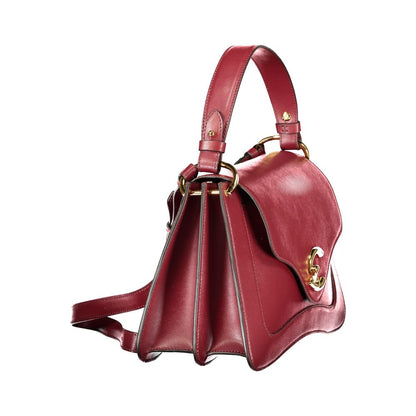 Coccinelle Purple Leather Women Handbag with gold logo, side view showcasing handle and adjustable strap