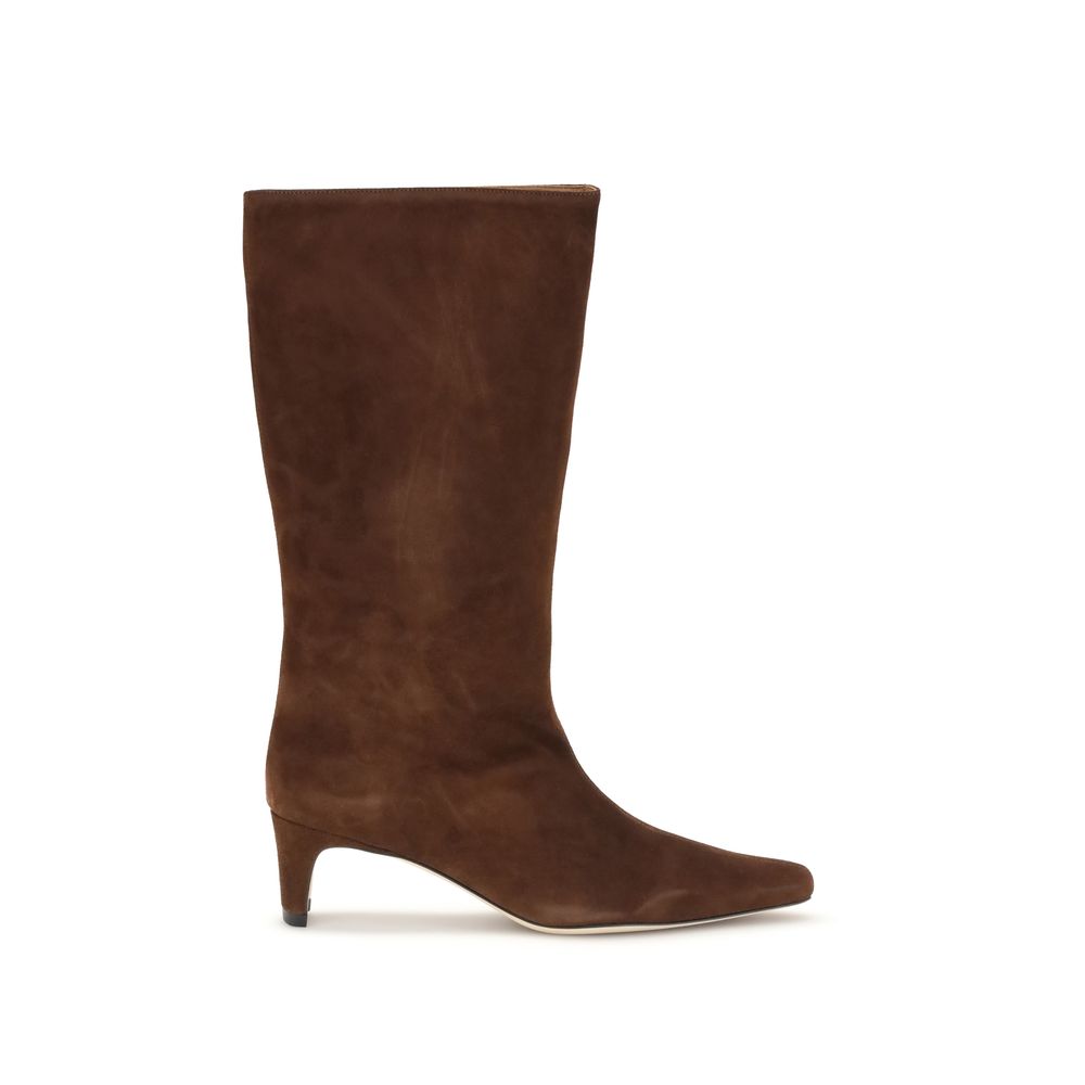 Staud Brown Lamb Ovis Aries Aries Ankle Boots in suede with sharp toe and slim heel, modern and elegant design for both daytime and evening.