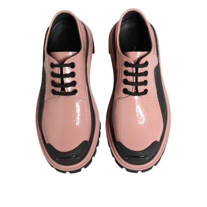 Dolce & Gabbana Light Powder Pink Black Leather Lace-Up Shoes