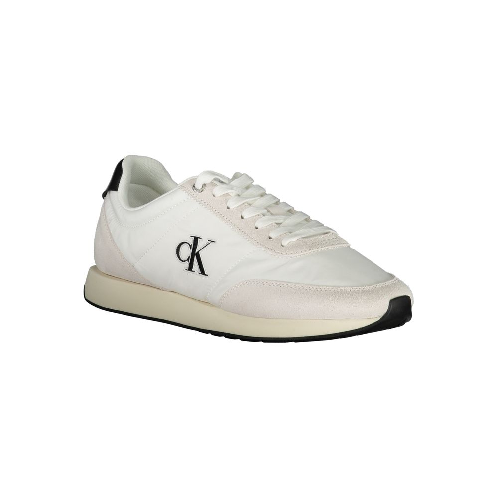 Calvin Klein White Polyester Men Sneaker with black accents and logo embroidery
