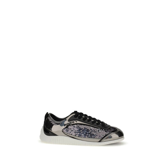 PINKO Silver Nylon Chunky Sneakers with sequins and rubber sole for comfort and style, featuring a round toe and front lacing.