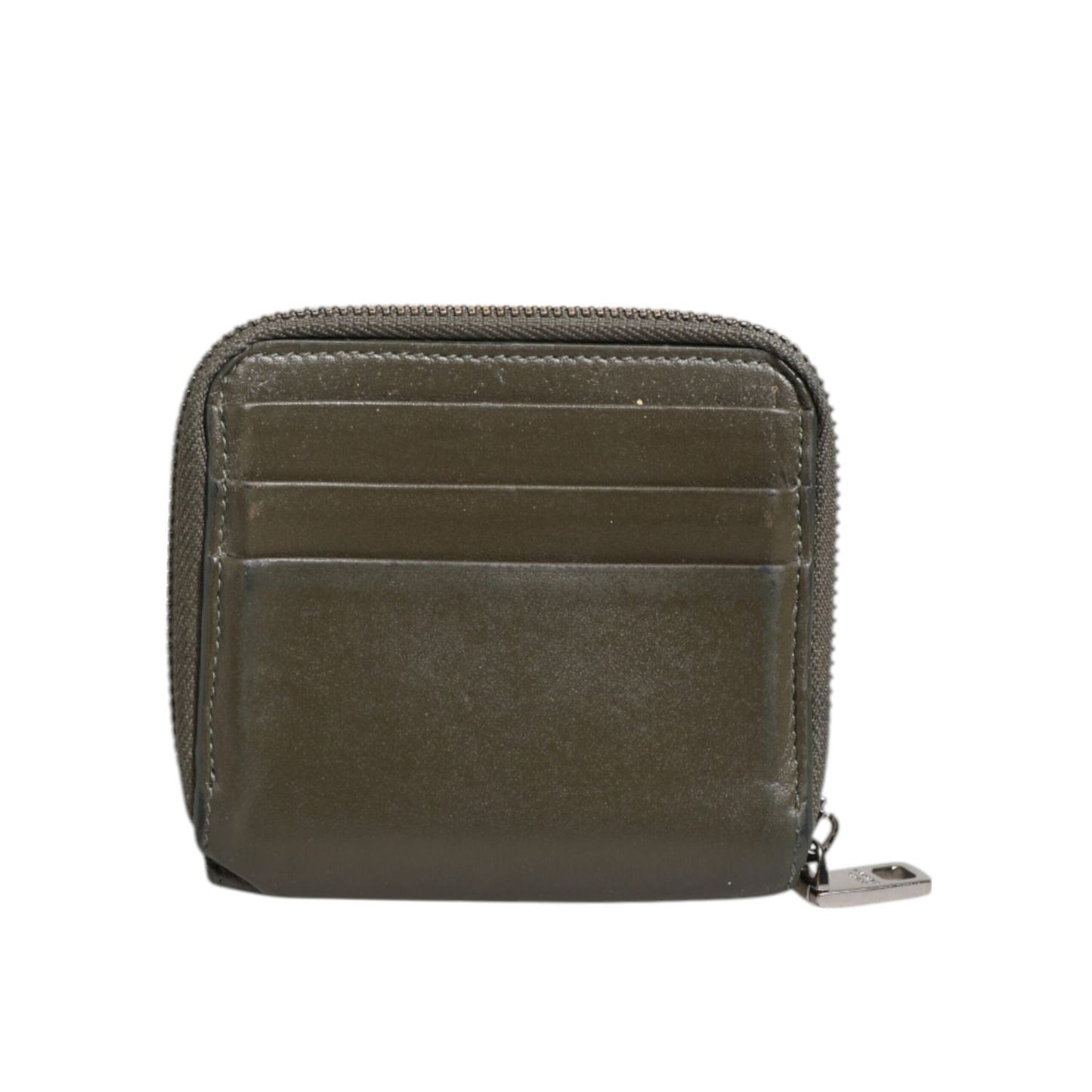 Dolce & Gabbana Military Green Leather Logo Plaque Card Holder Coin Purse Wallet