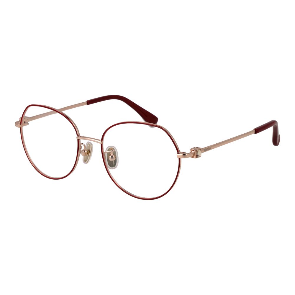 Max Mara Red Women Glasses Frame, metal full-rim round style, with red frame and demo lenses, size 52-18-140.