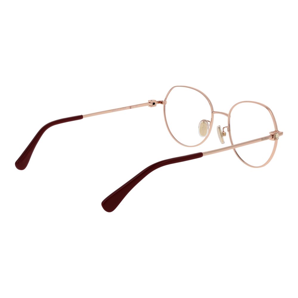 Max Mara Red Women Glasses Frame, full-rim metal design, round style, demo lenses, 52mm width, red color, includes branded case.