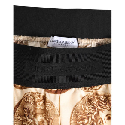Dolce & Gabbana Brown Ancient Coin Print Silk Shorts Swimwear