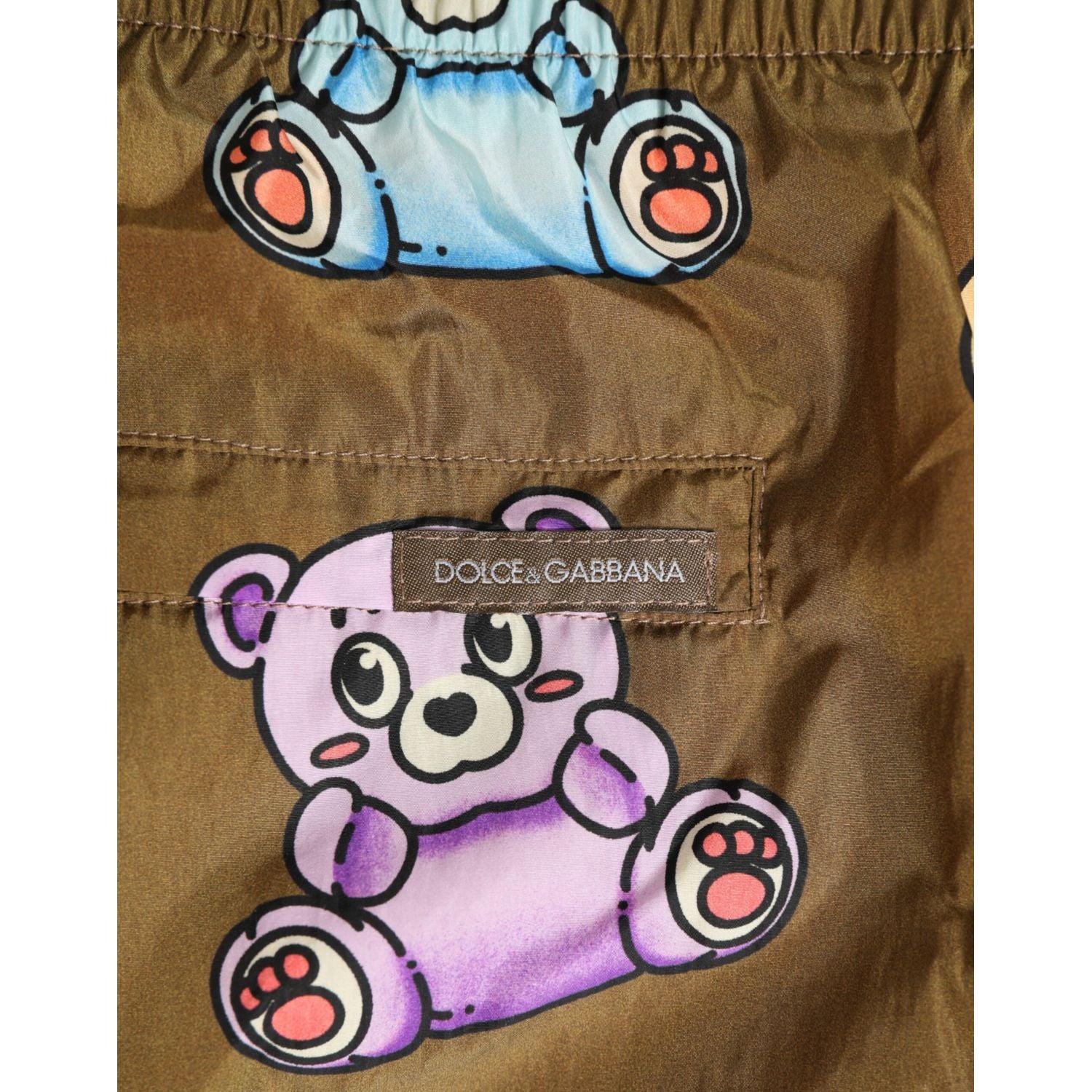 Dolce & Gabbana Brown Multicolor Teddy Bear Men Shorts Swimwear