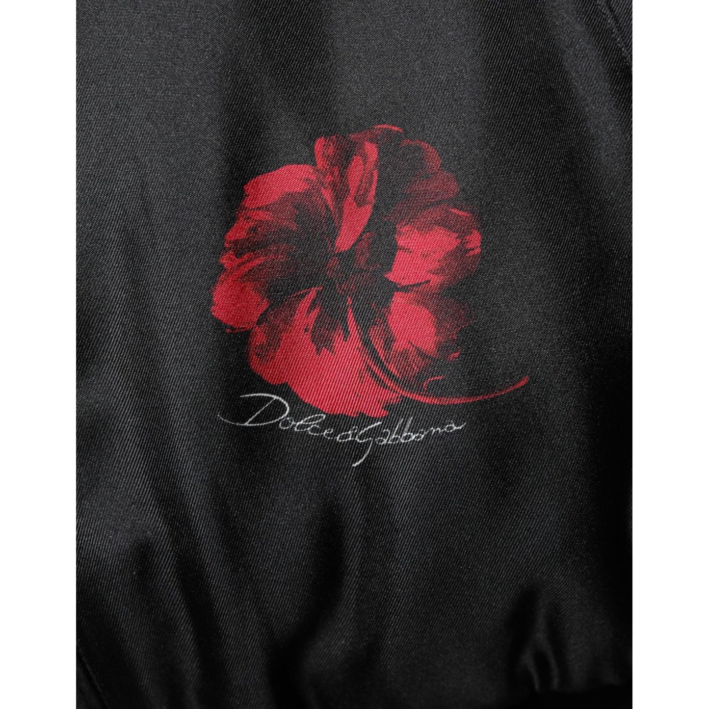 Dolce & Gabbana Black Red Floral Silk Bomber Blouson Jacket
