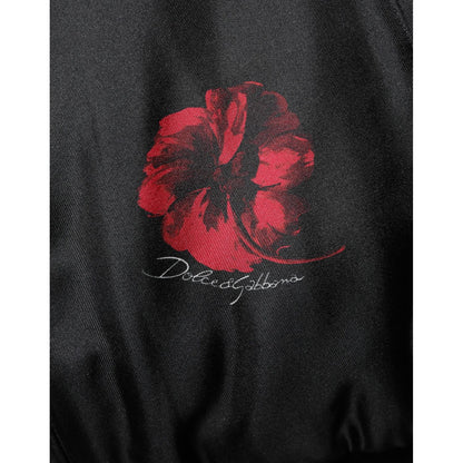 Dolce & Gabbana Black Red Floral Silk Bomber Blouson Jacket