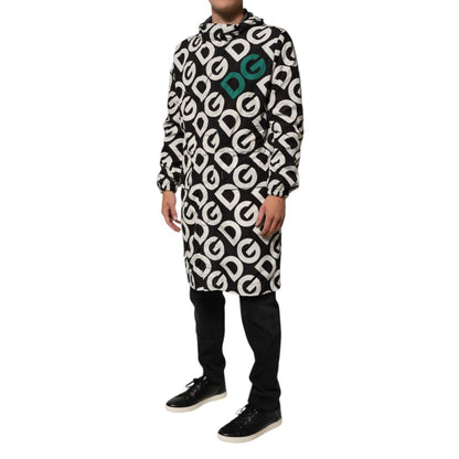 Dolce & Gabbana Black White Logo Print Hooded Coat Men Jacket